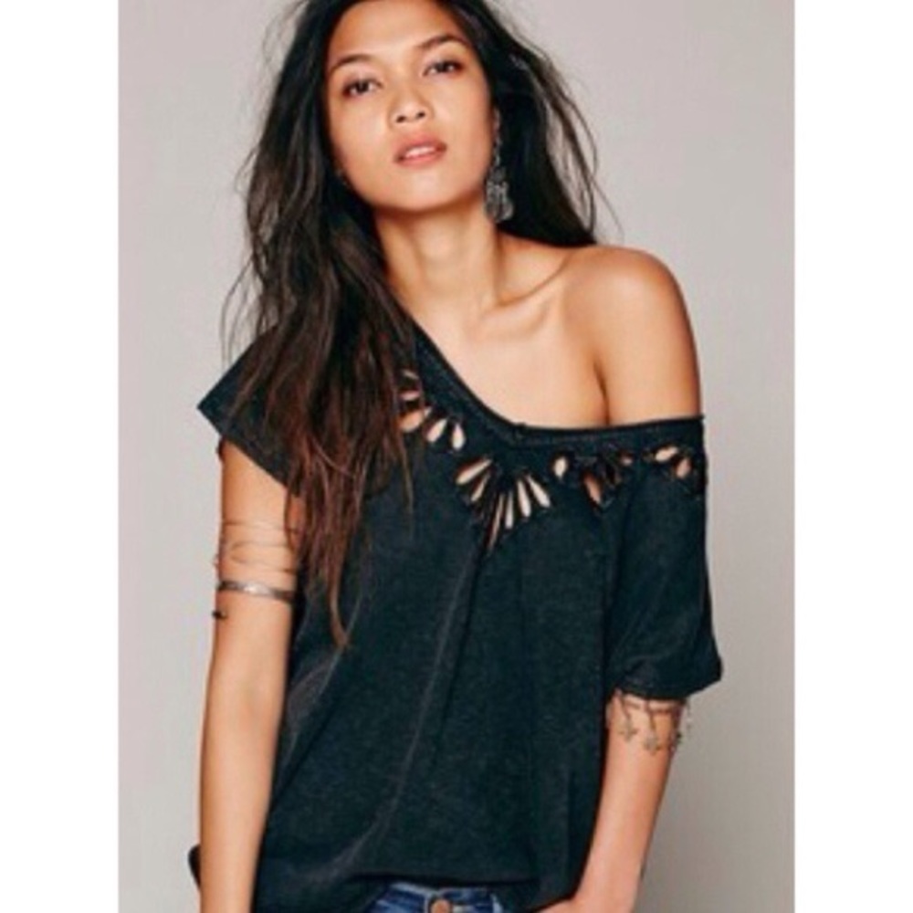 Free People cut out double v tee